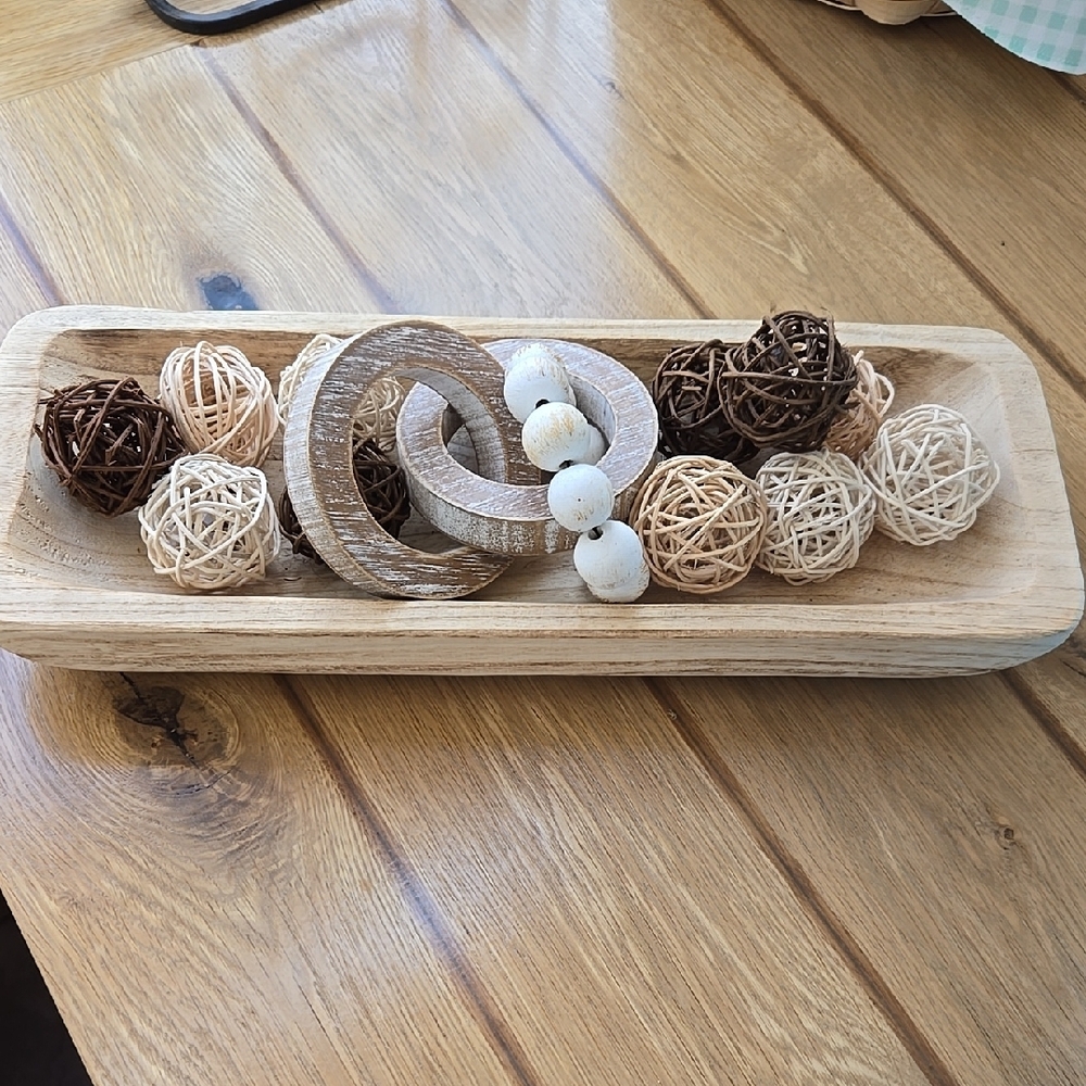 Decorative Wooden Tray with Woven Balls